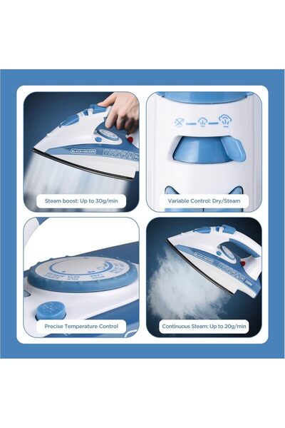 Generic BLACK+DECKER Steam Iron 2200W Non-Stick Soleplate Vertical Steam X2000-B5 (Blue)