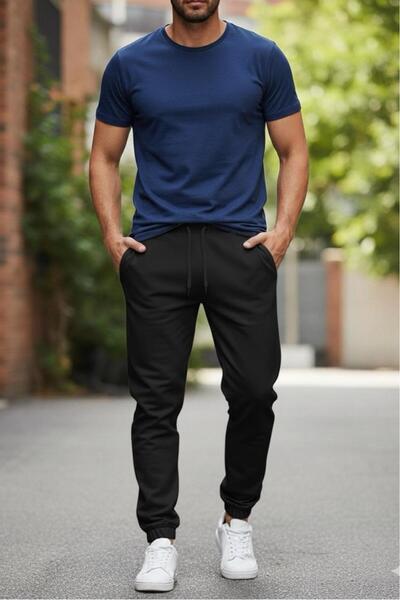 NO 601 Men's Black Winter Sweatpants with Elasticated Cuffs