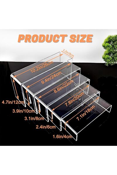 Slasa 5 Acrylic Display Risers, Clear Stands for Perfumes, Figurines & Home Office Use
