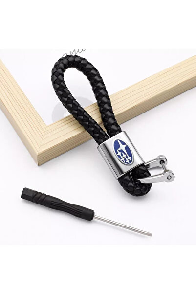 Subaru Metal keychain with braided leather and logo