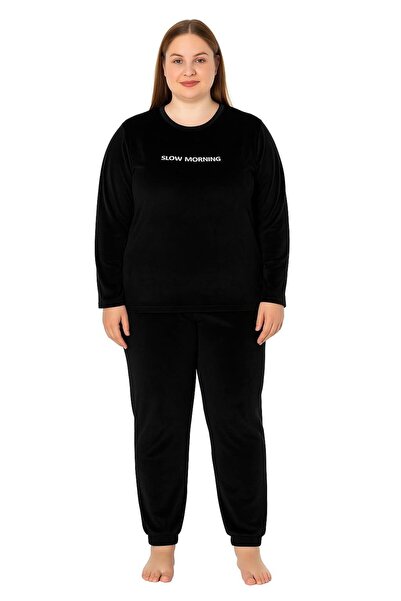 Pemilo Women's Plus Size 13212 Long Sleeve Pajama Set Black