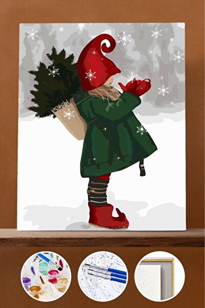 Pastelya Sayılarla Boyama Seti Çerçeveli Kasnaklı Küçük Kız ve Yılbaşı Ağacı ...