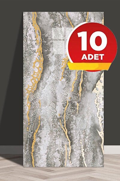 BienHome 10 Adet, 30x60cm Gold Gri Damar Mermer Desenli Kendinden Yapışkanlı Banyo PVC Duvar Paneli