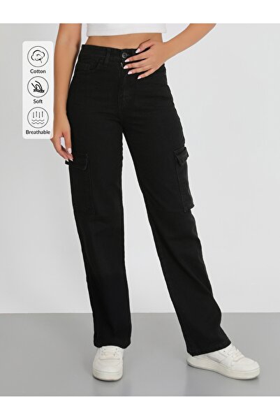 viking's line KARGO CEP SİYAH PALAZZO YÜKSEK BEL JEANS PANTOLON YENİ SEZON 20...