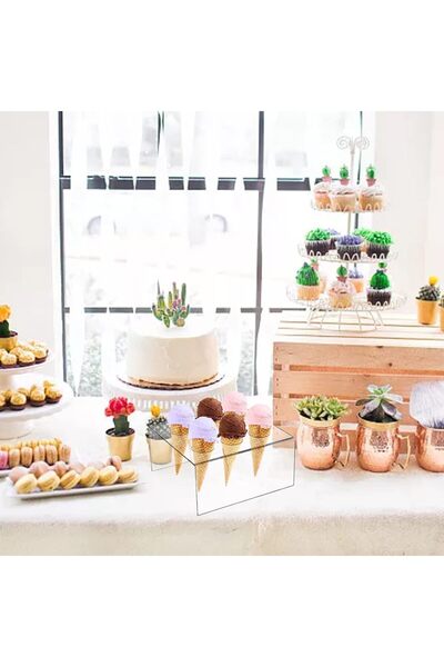 Slasa 2-Pack Acrylic Ice Cream Cone Display Rack – Clear Dessert & Sushi Holder 19.5x17.3x9.6 cm