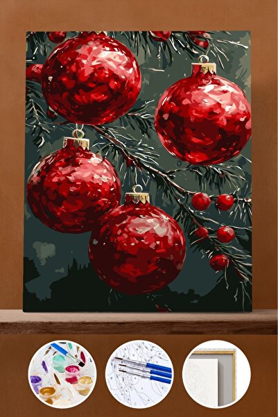 Pastelya Sayılarla Boyama Seti Çerçeveli Yılbaşı Süsleri 50x65 cm