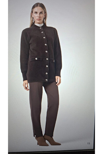 Nuss 7008 Angora Cardigan with Pocket Detail Buttons - Coffee