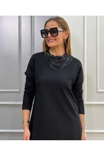 babatr.com Women's Long Sleeve Crew Neck Hem Leather Lace Viscose Two Thread Midi Dress