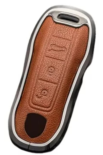 Vtk Brown aluminum and leather key cover for Porsche Cayenne 9YA Panamera 971