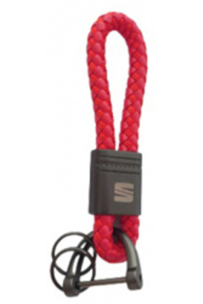 Seat Red braided leather metal keychain with logo