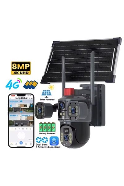 stuffix 4G Solar Security Camera, 4K Ultra HD, Black, 8000 mAh Battery, 64GB Card Included