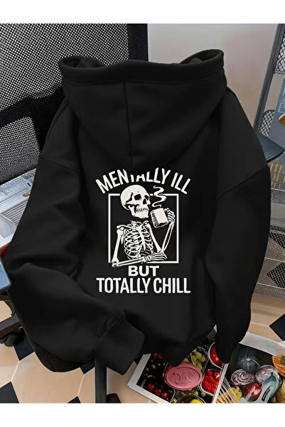 LAVİTTA هودي مطبوع عليه هيكل عظمي وعبارة 'Chill'