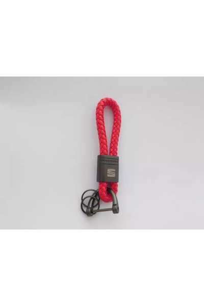 Seat Red braided leather metal keychain with logo