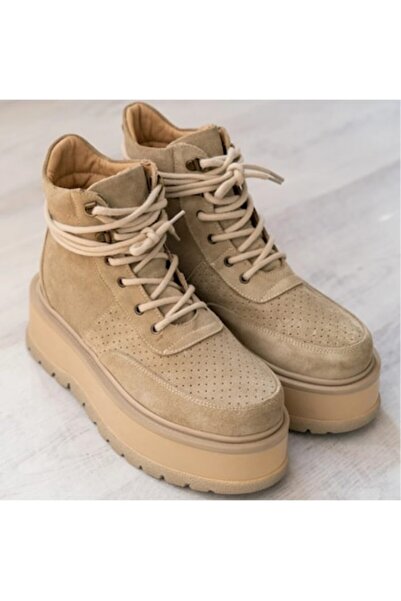 exclusives.ro Ghete de damă - Luk - Crem Bej - piele naturala velur - talpa i...