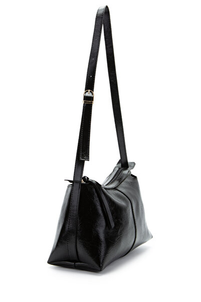 minebag Belt Strap Detailed Baguette Shape Faux Leather Talia Women's Shoulder Bag Black