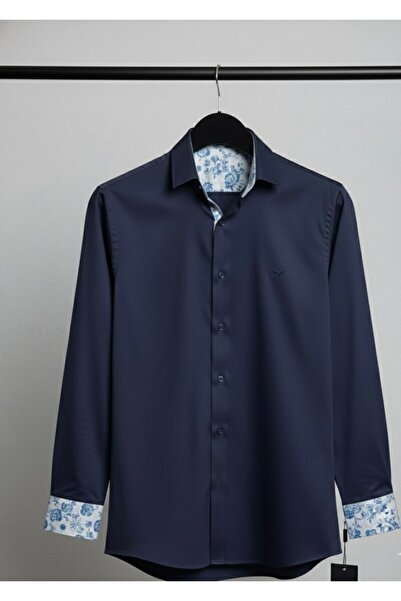 YusGos Long Sleeve Cotton Satin Premium Easy Iron Regular Fit Men's Shirt with Sleeve and Collar Detailing