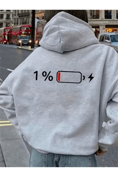 LAVİTTA 1% Battery Charge Printed Hooded Hoodie