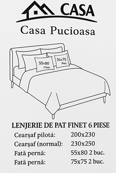 Lenjerie de Pat ,Bumbac finet 6 Piese ,Cearșaf Normal pentru Pat Dublu miniatura 5