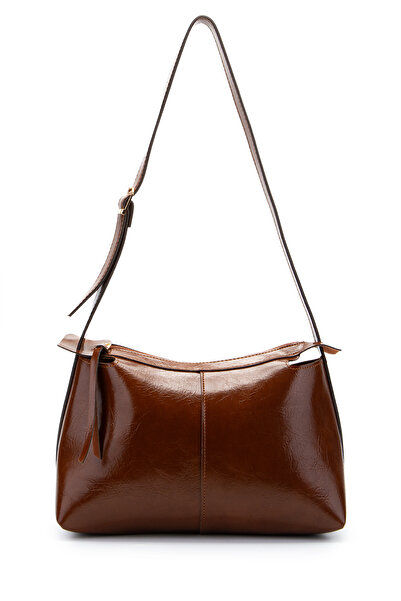 minebag Baguette Shape Faux Leather Talia Women's Shoulder Bag with Belt Strap Detail, Brown