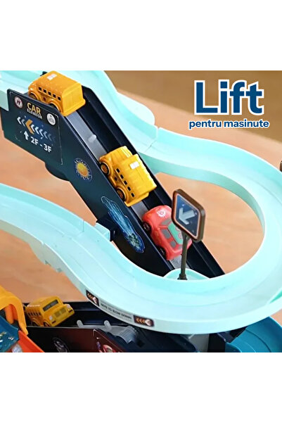 RCO Interactive Circuit with Parking, Space Track with Lights, Sounds, Electric Lift and 4 Mini Cars