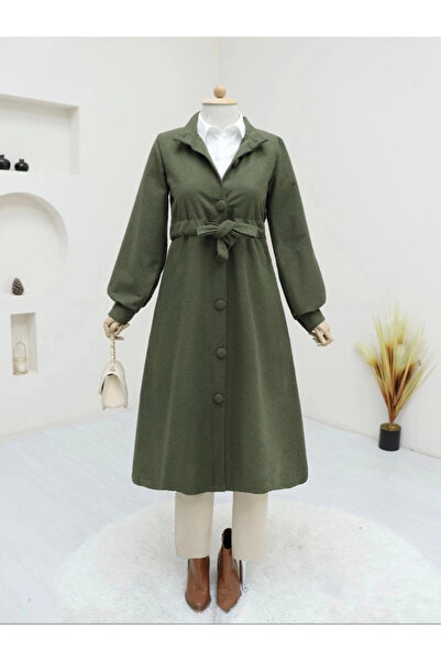 nedo7 Belted waist buttoned cashmere coat - khaki