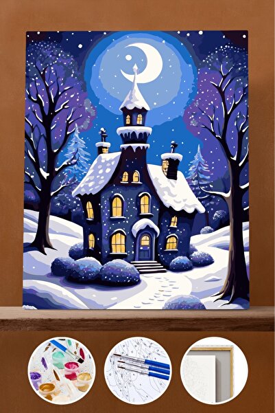 Pastelya Sayılarla Boyama Seti Çerçeveli Kasnaklı Büyüleyici Kış 40x50 cm