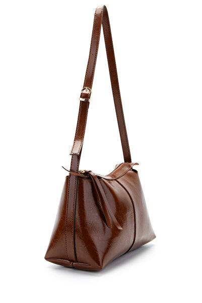 minebag Baguette Shape Faux Leather Talia Women's Shoulder Bag with Belt Strap Detail, Brown