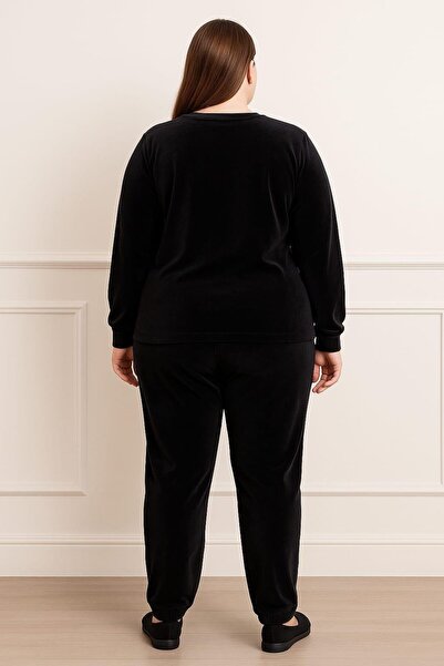 Pemilo Women's plus size 13213 velvet pajama set black