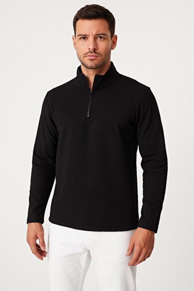 The Naz Line Men's Stylish Zippered Knit Sweater Black