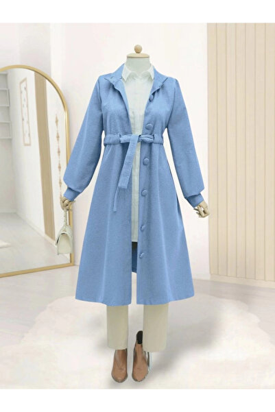 nedo7 Belted waist buttoned cashmere coat - blue