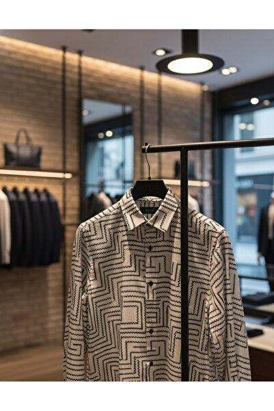 YusGos Long Sleeve Patterned Cotton Easy Iron Regular Fit Men's Stretch Fabric Winter Shirt