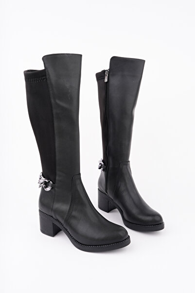 Madam Tarz Bln-710 Buckle Stretch Thick Heel Boots