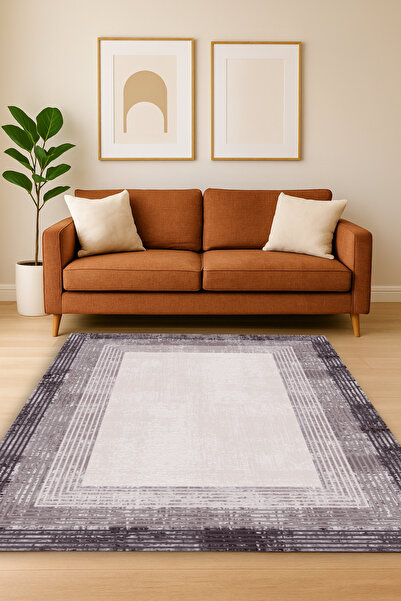 Kessy Home Studio Liren Mor Pudra Desenli Baskı Salon Halısı Kaymaz Taban Mak...