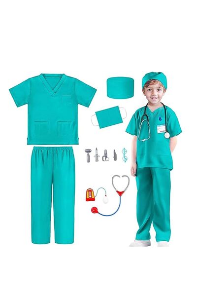 Arabest طقم زي طبيب الأطفال، بدلة جراحية، زي تنكري للأطفال، مناسب لحفلات الها...