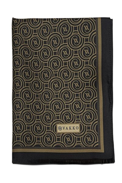 Vakko Twill Silk Shawl - New Monogram - Brown Gold