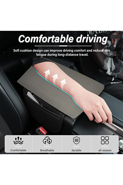AGC Gray Leather Car Center Console Armrest Cushion Pad – Comfortable, Anti-Slip & Protective Cover