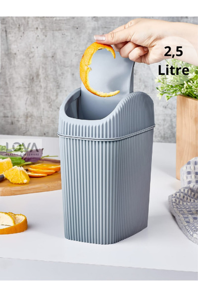 Lova 2,5 lt Mini Mutfak,Masa,Banyo Tezgah Üstü Çöp Kovası (Gri)