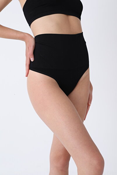 Serena High-waisted shapewear corset and thong panties – black