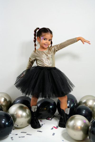 DUCA KIDS Sparkly Long Sleeve Bodysuit Tutu Girls' Dress