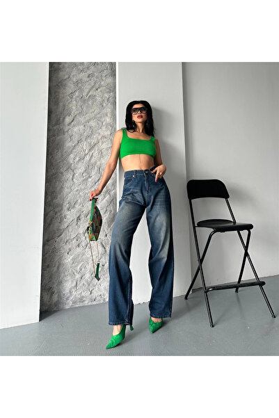 DESTEMODA Γυναικείο φαρδύ τζιν παντελόνι με πέτρα, ένζυμο, χημικό πλύσιμο με μουστάκι, καφέ τόνος 4002