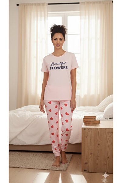 FAMES PİJAMA Women's Beige Heart-Detail Paddy Suit