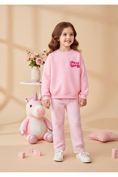 Pinkitokids I Need Snack Sweatshirt and Denim Woven Pants Set