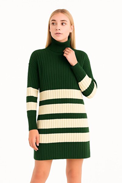 HİRA LİFE FASHİON Γυναικείο πλεκτό φόρεμα ψηλός λαιμός και μέγεθος κοτλέ