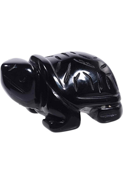 craftmystic Figurină broască țestoasă 4 cm din cristal semiprețios de obsidian - sculptură de buzunar în piatră vindecătoare Reiki