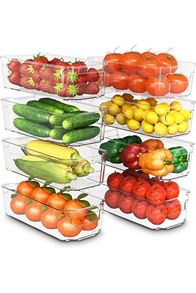 Generic SKY-TOUCH 8pcs Transparent Stackable Refrigerator Organizing Boxes with Handle (BPA-Free)