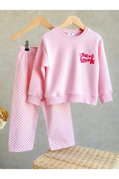 Pinkitokids I Need Snack Sweatshirt and Denim Woven Pants Set