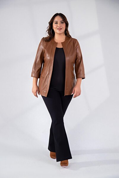 Roxxlen Μπουφάν από συνθετικό δέρμα μεγάλου μεγέθους χωρίς κουμπώματα με τσέπες