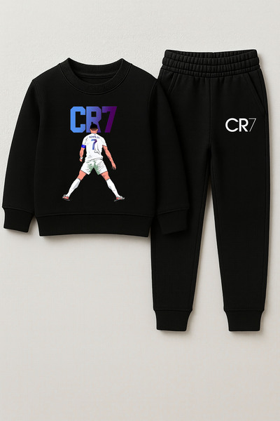 MODA Set de trening pentru copii Ronaldo cu imprimeu guler rotund negru