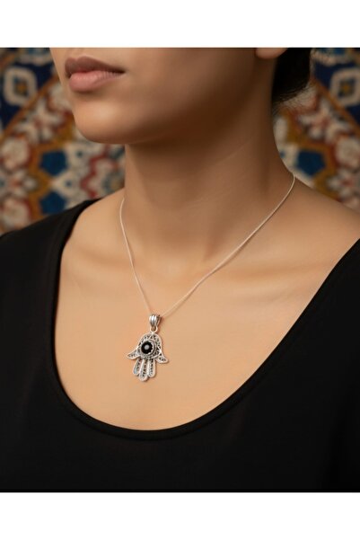 ErdoğanSilver 925 Ayar Gümüş Fatma Ana Eli Telkari Kolye Ucu (Zincirsiz) - Ak...