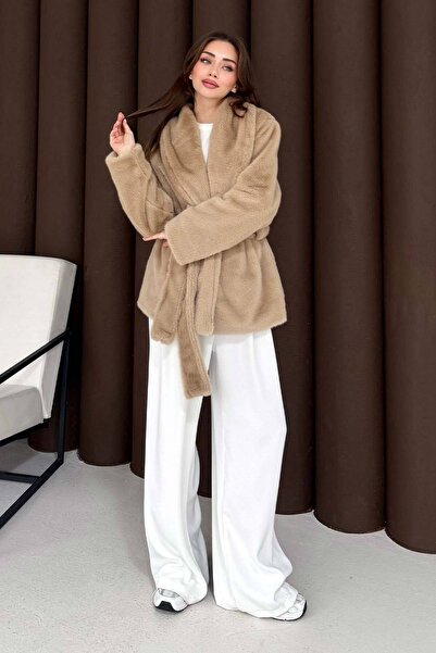 Melike Tatar Γούνινο παλτό με ζώνη 32-3713